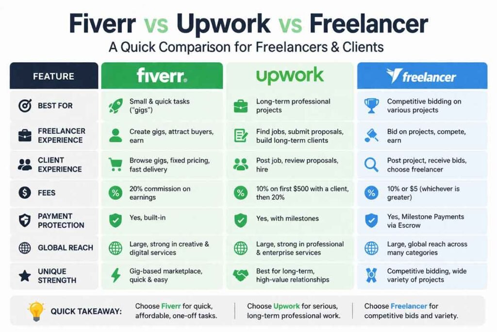 freelancing marketplace Fiverr Upwork Freelancer comparison